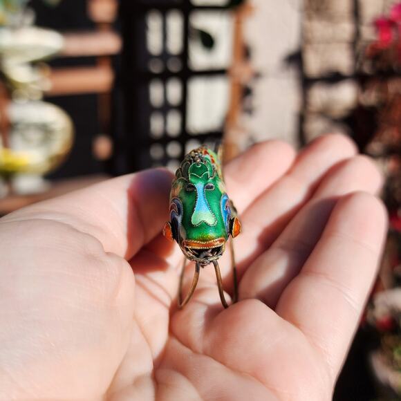 Vtg Old Chinese Export Fish Figurine Sterling Silver Gilt Cloisonne Articulated - Picture 14 of 16